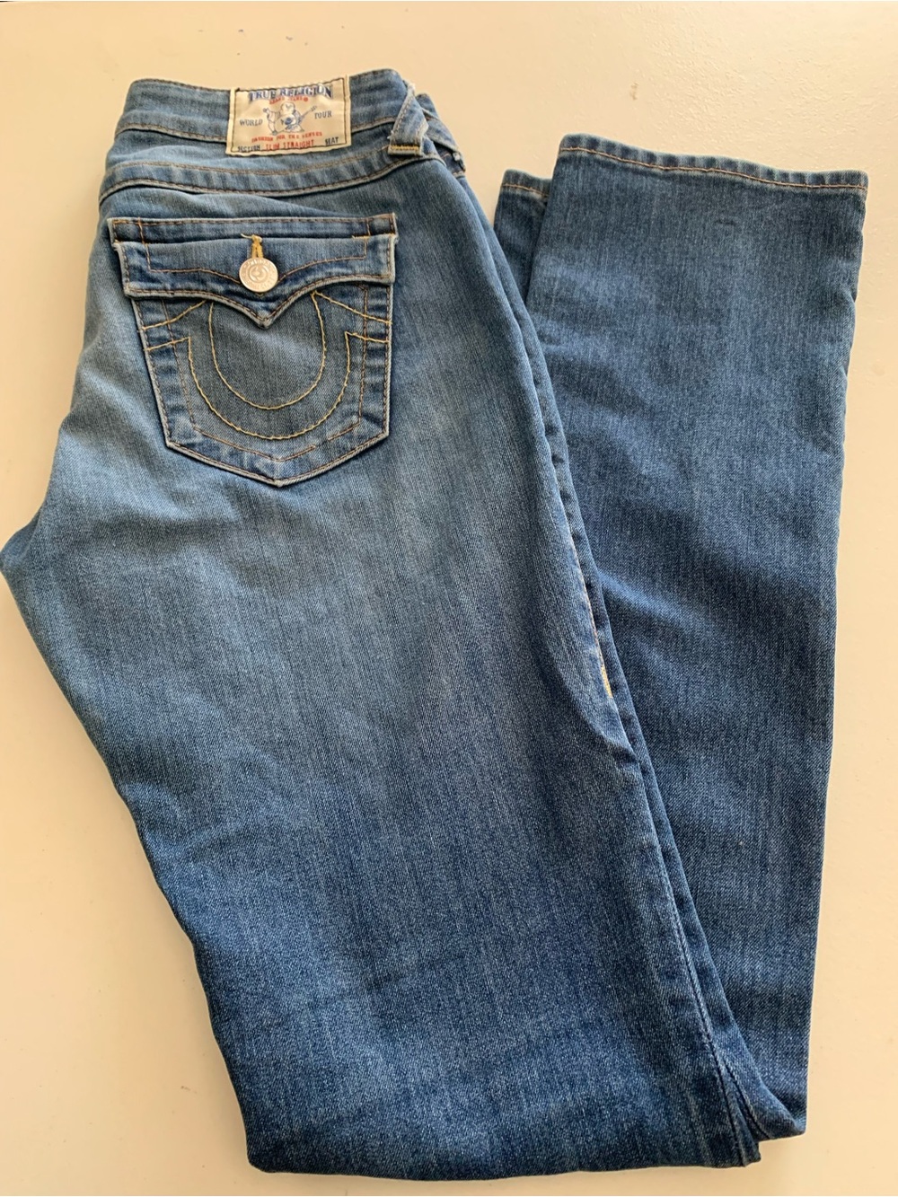 True Religion Women's Slim Straight Leg Jeans in Medium Blue